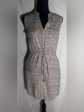 Japna Leopard Print button mini Dress in brown & black drawstring waist